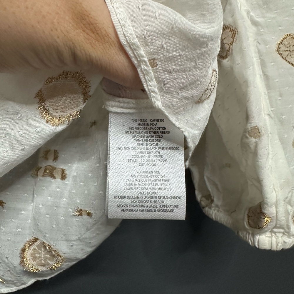 NWOT JOIE Long Sleeve Gold Metallic Nadija Top Porcelain White Small - Picture 5 of 6